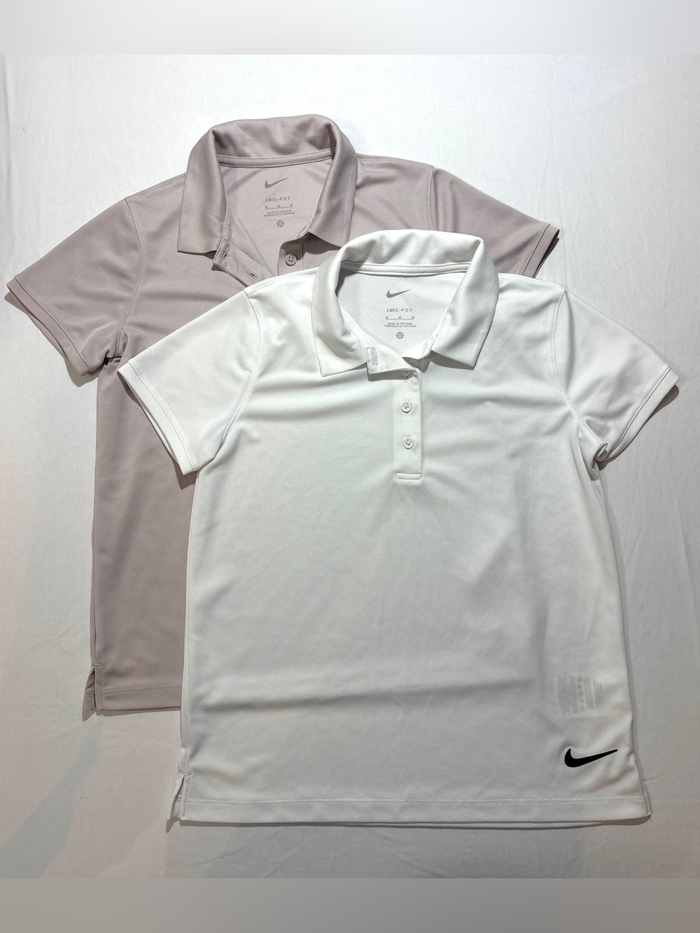 Nike Dri-FIT Girls Polo Shirt Bundle White Beige Taupe Size Medium 2-Pack
